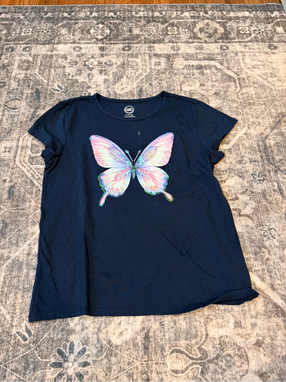 wonder nation Navy Short Sleeve Tee with Pastel Butterfly